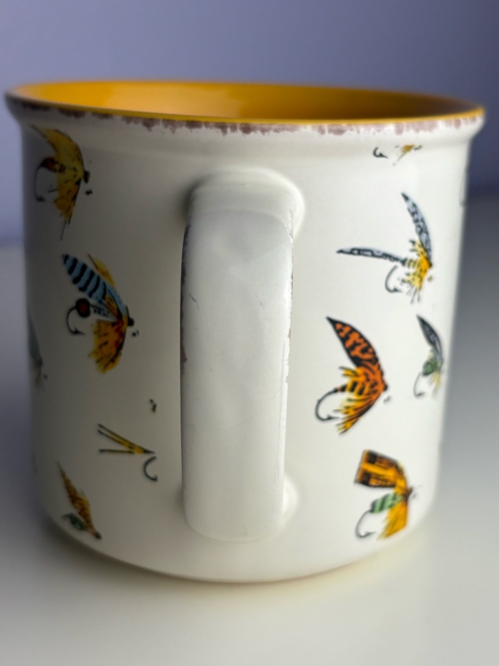 Ceramic So Fly Pattern Mug in Mustard Yellow and Cream Lip States “So Fly” - Picture 3 of 7